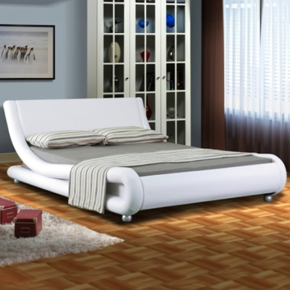 Brooklyn Double White Italian Faux Leather Bed Frame Image 1