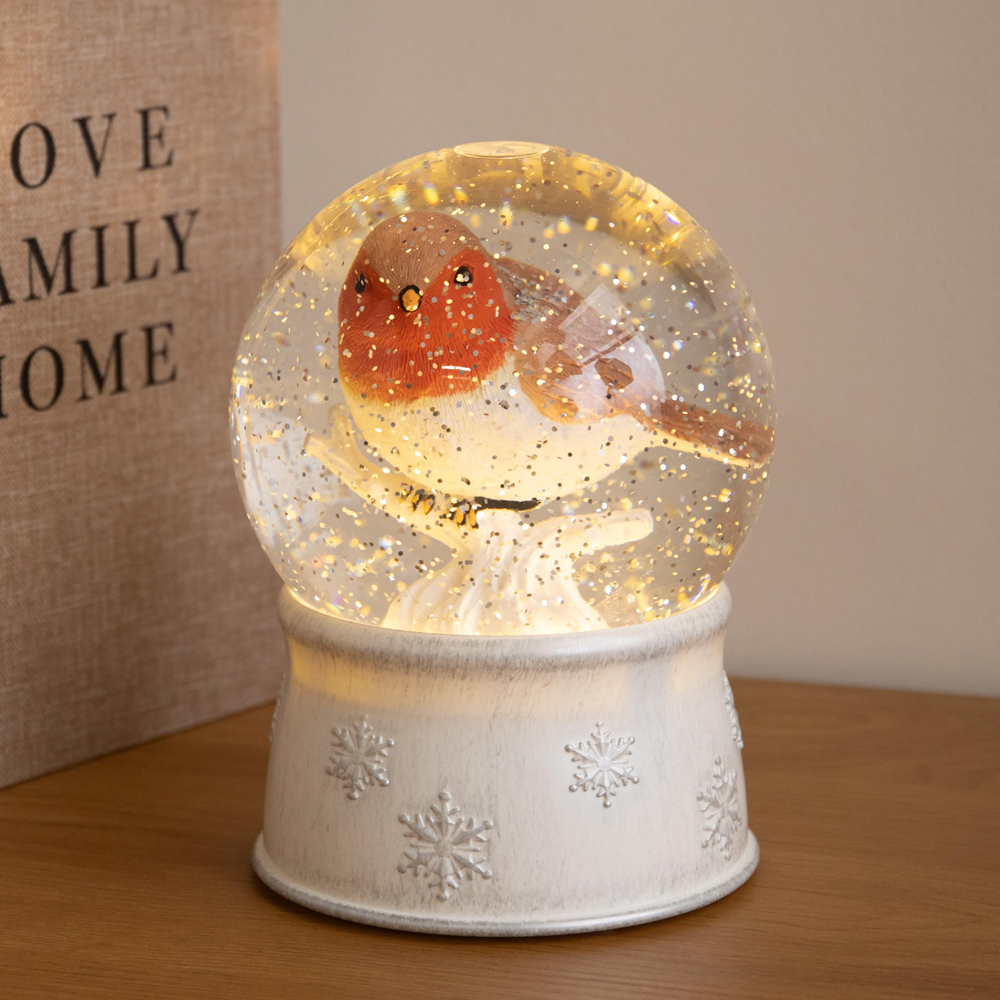 Samuel Alexander Warm White LED Robin Christmas Water Spinner Snow Globe 18cm Image 2
