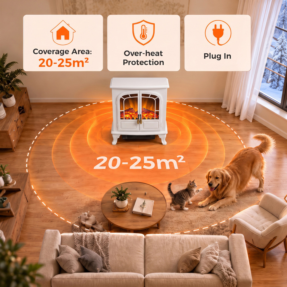 HOMCOM White Freestanding Electric Fireplace Stove with LED Fire Flame Effect Image 6