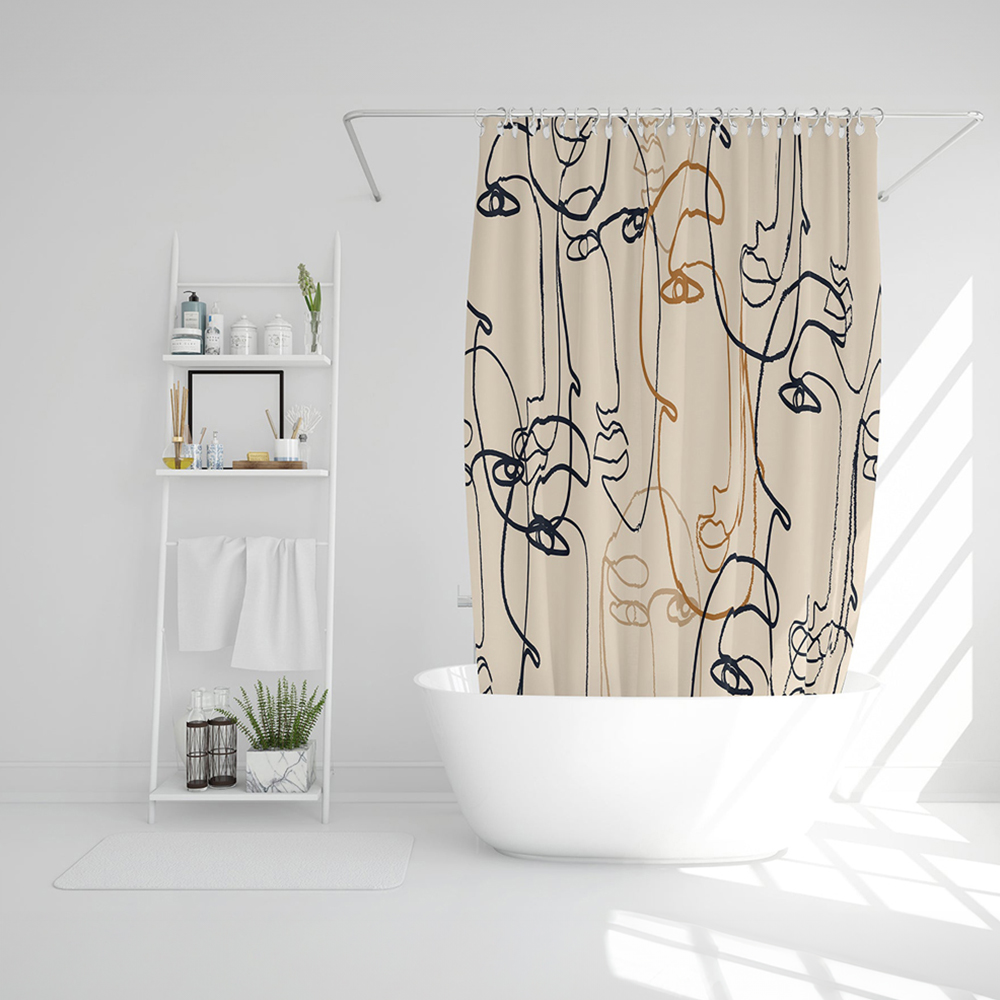 Benjamin Tate Design Cream Line Drawing of Faces Shower Curtain 170 x 170cm Image 2