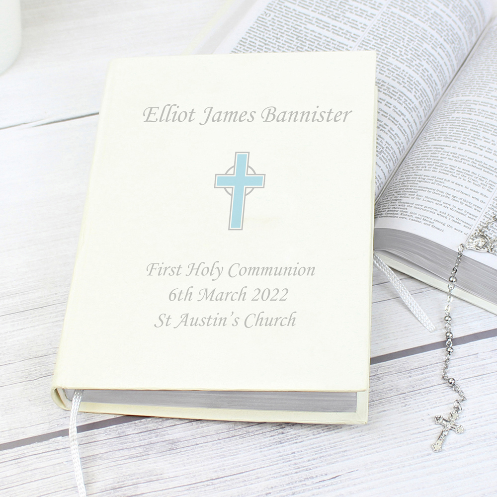 Personalised Memento Personalised Eco Friendly Blue Cross Holy Bible Image 2