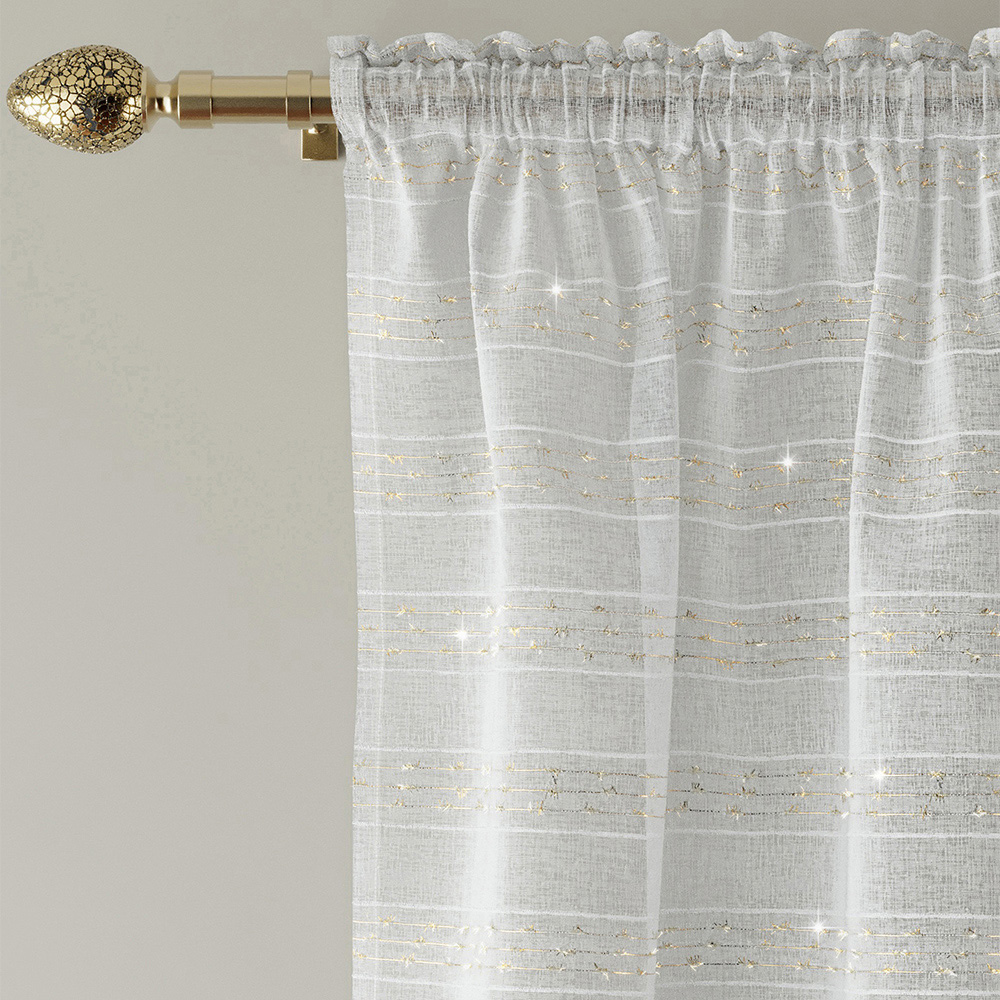 Tyrone Textiles Lima Gold Metallic Lurex Stripe Rod Pocket Voile Panel Curtains 140 x 229cm Image 3
