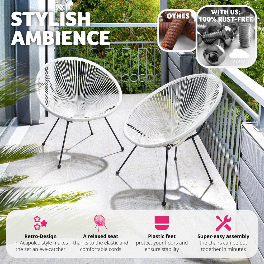 tectake Retro 2 Piece White Garden Chair Set Image 3