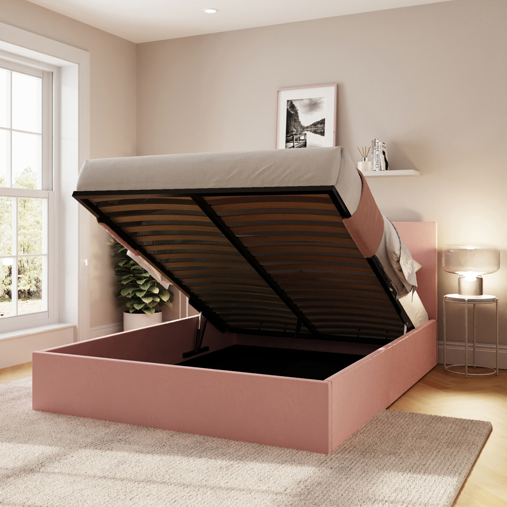GFW Small Double Blush Pink Velvet End Lift Ottoman Bed Image 9