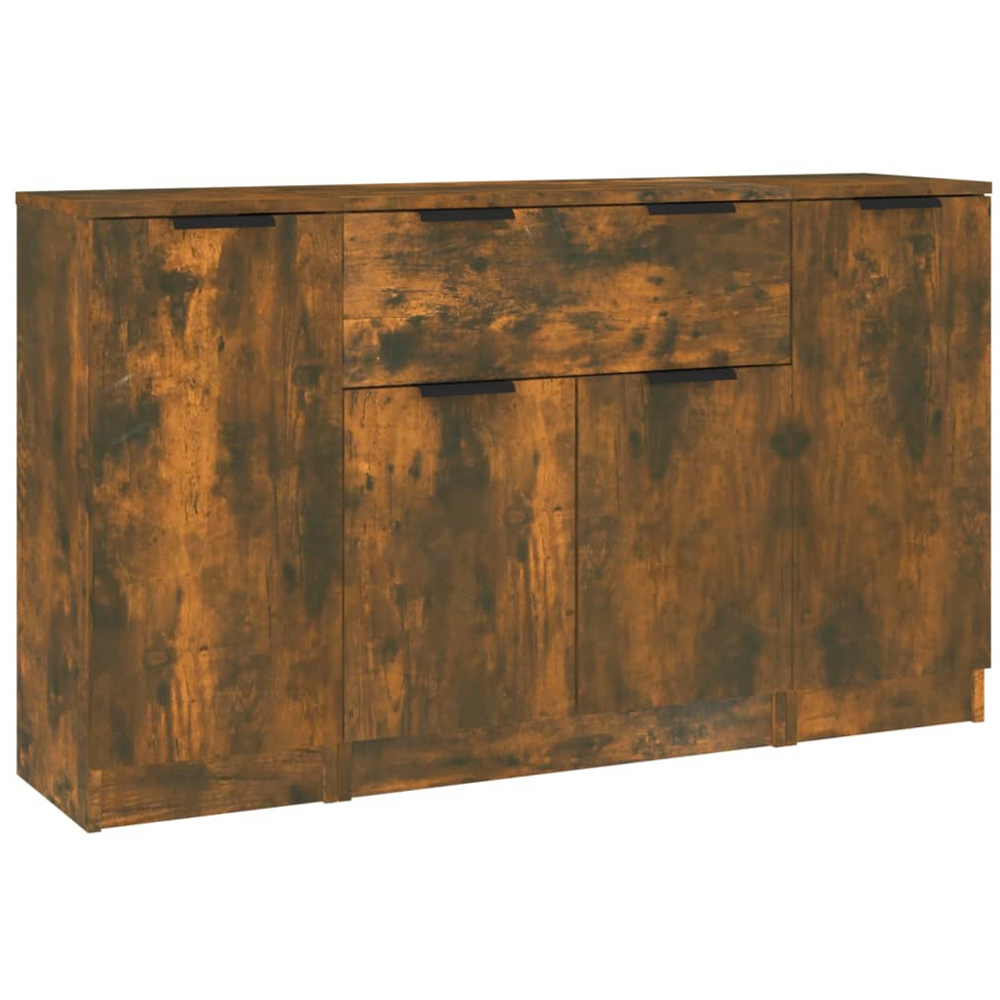 vidaXL 4 Door Single Drawer Smoked Oak Sideboard 3 Piece Image 2