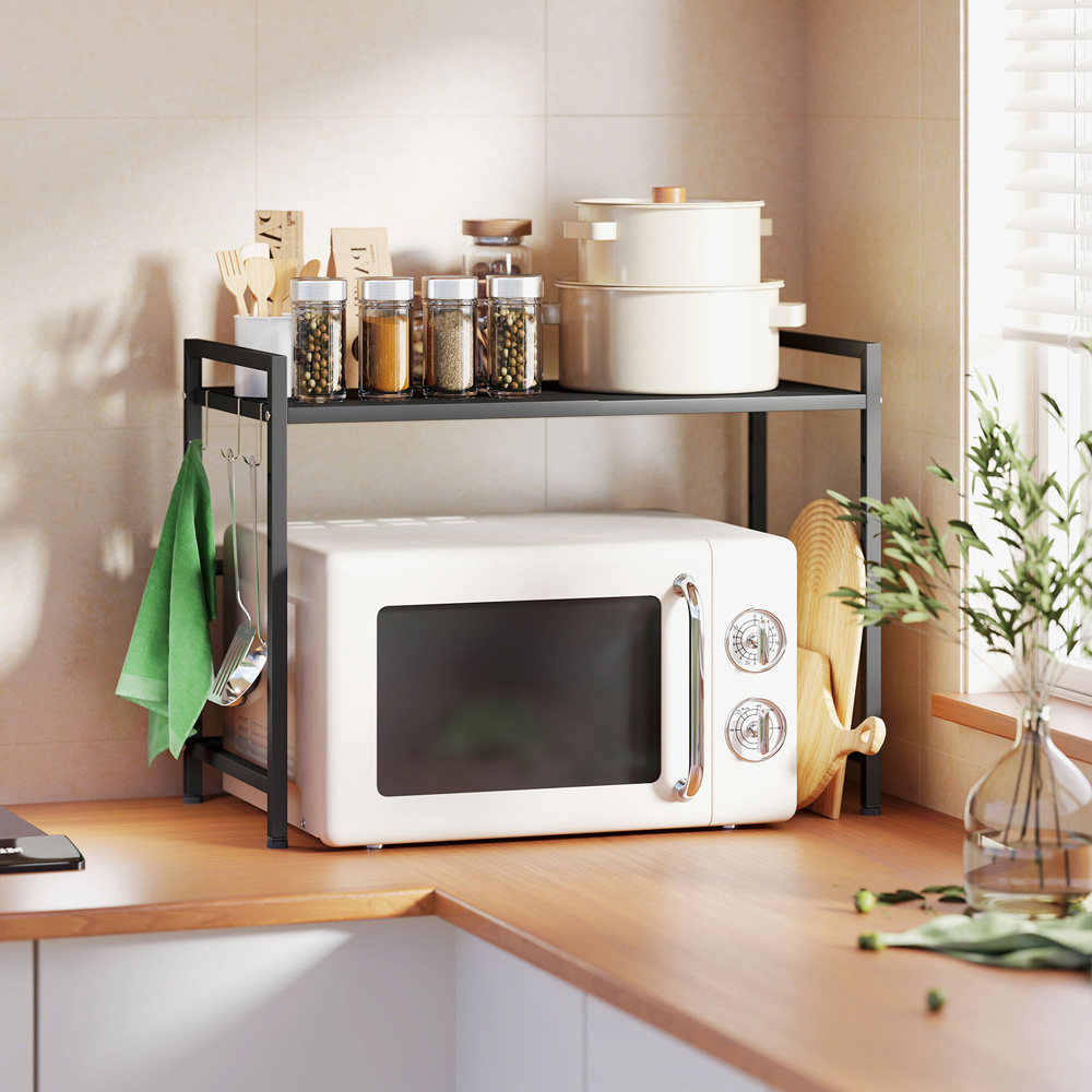 HOMCOM 2 Tier Black Expandable Microwave Oven Rack Image 2