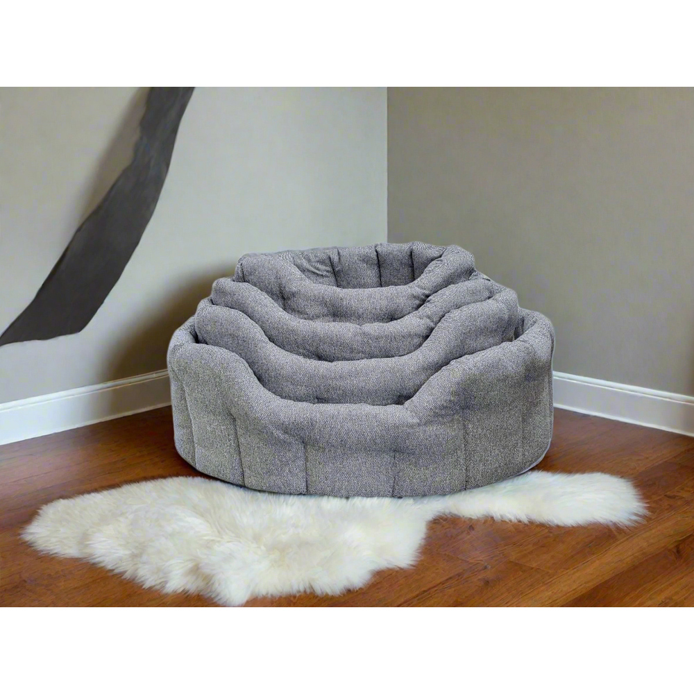 P&L Jumbo Grey Premium Orkney Tweed Fabric Drop Fronted Softee Oval Pet Bed Image 4