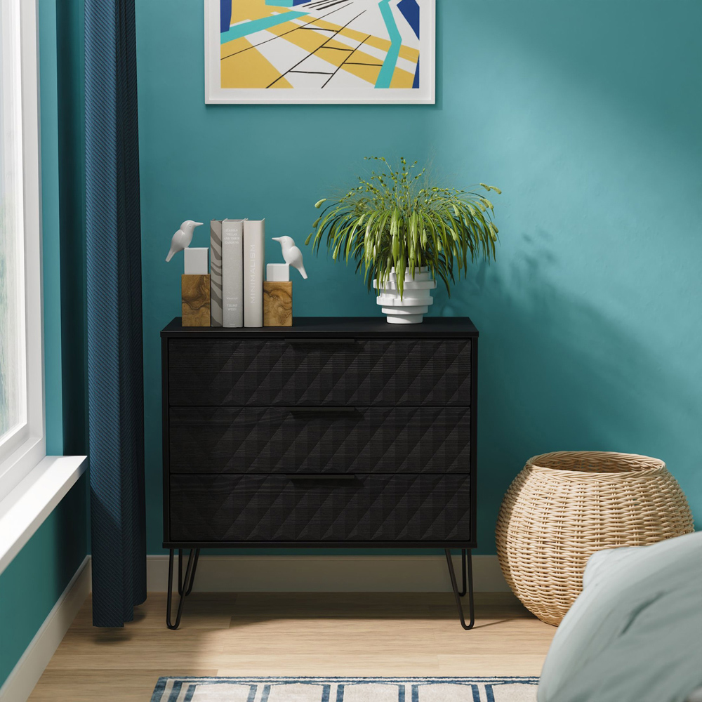 Crowndale Harlequin 3 Drawer Black Ash Chest of Drawers Ready Assembled Image 7