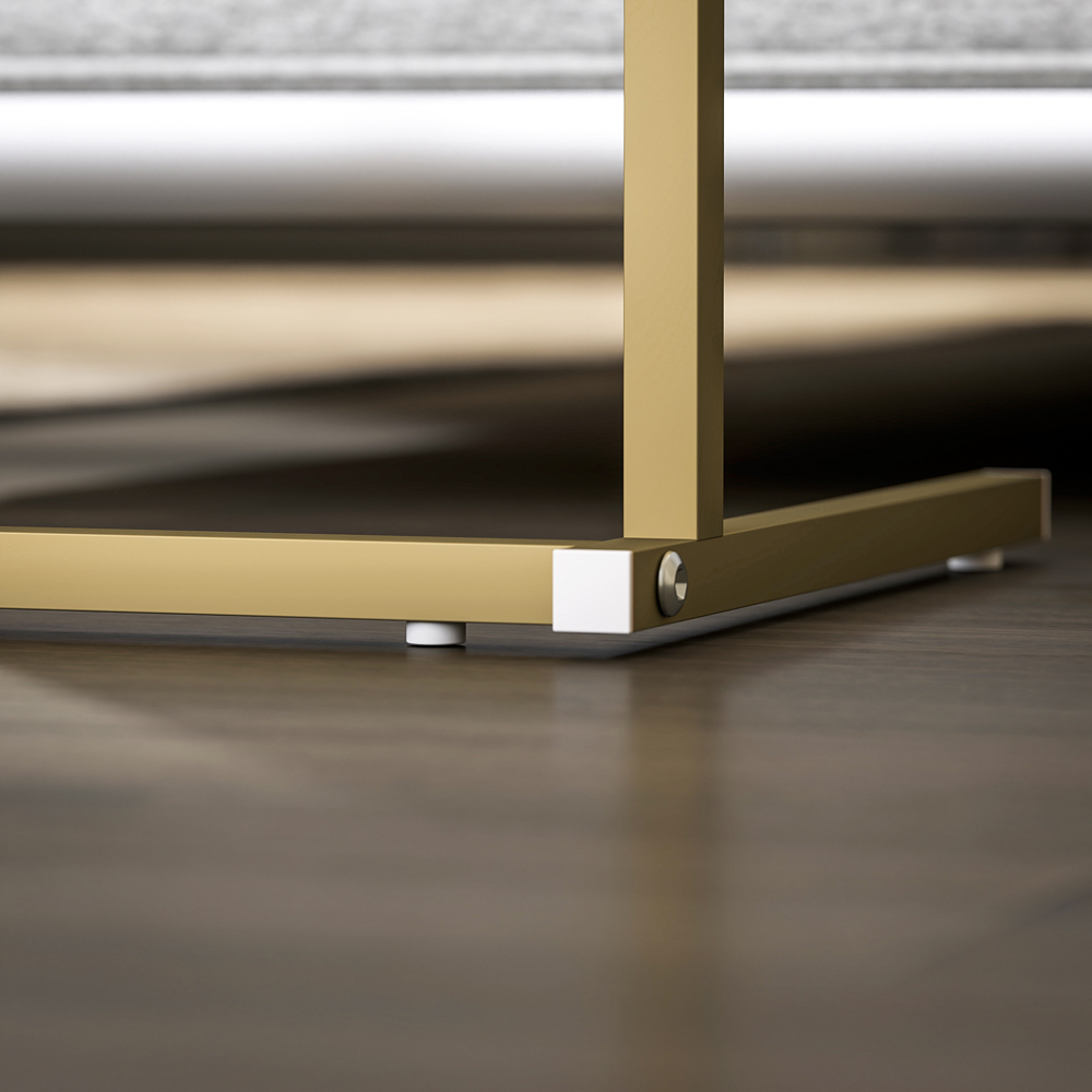 HOMCOM White and Gold C Shaped Bedside Table with Charging Station Image 3
