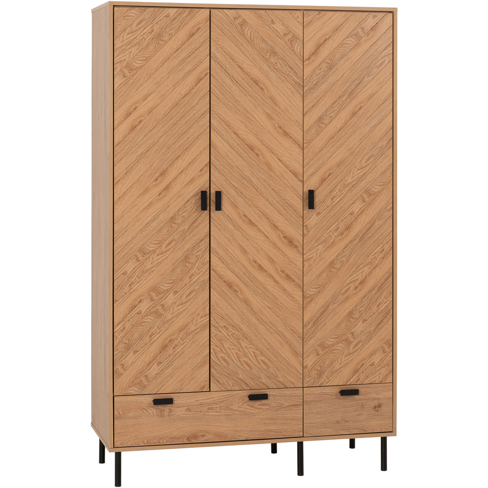 Seconique Leon 3 Door 2 Drawer Medium Oak Effect Wardrobe Image 2