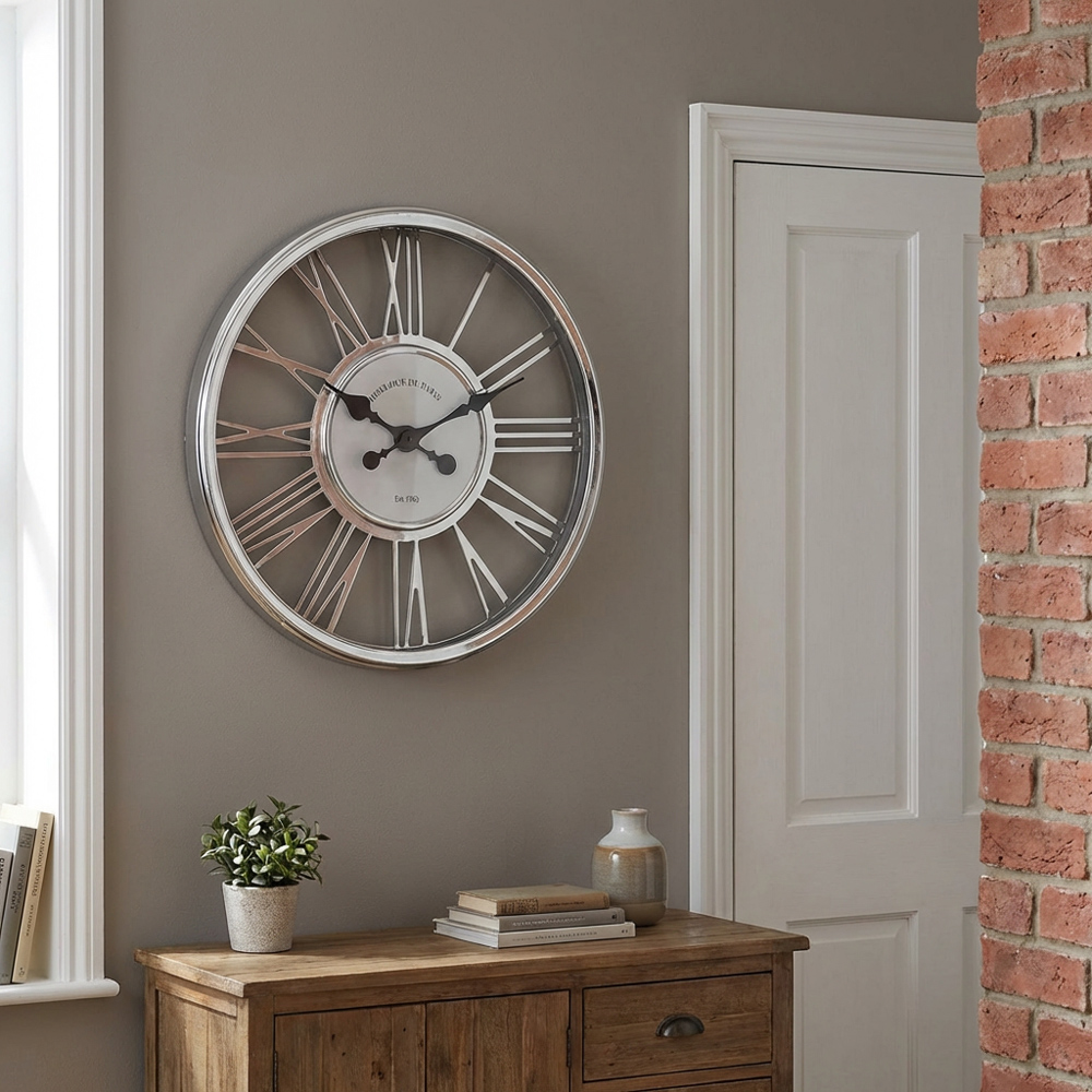 Silver 3D Round Wall Clock 45cm Image 2