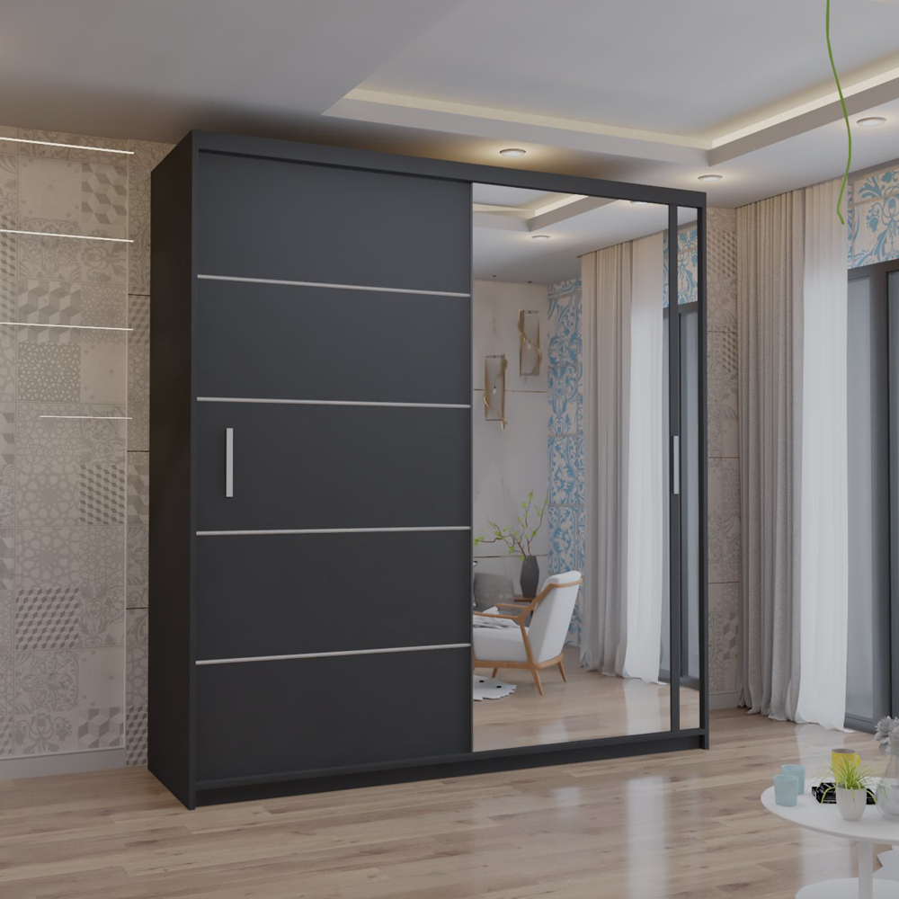 M N Furniture Venece 2 Door Black Mirrored Sliding Wardrobe 120cm Image 4