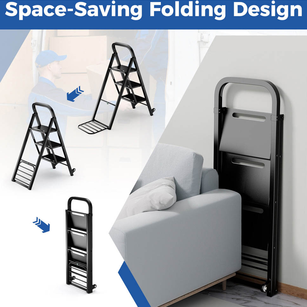 Costway Black 3 Step 2 in 1 Foldable Hand Truck and Ladder Image 3