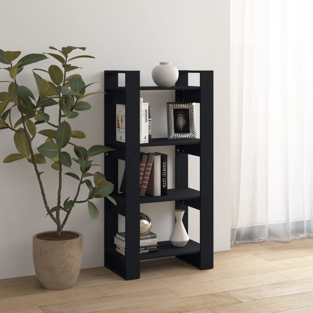 vidaXL 4 Shelf Black Solid Wood Bookcase Image 7