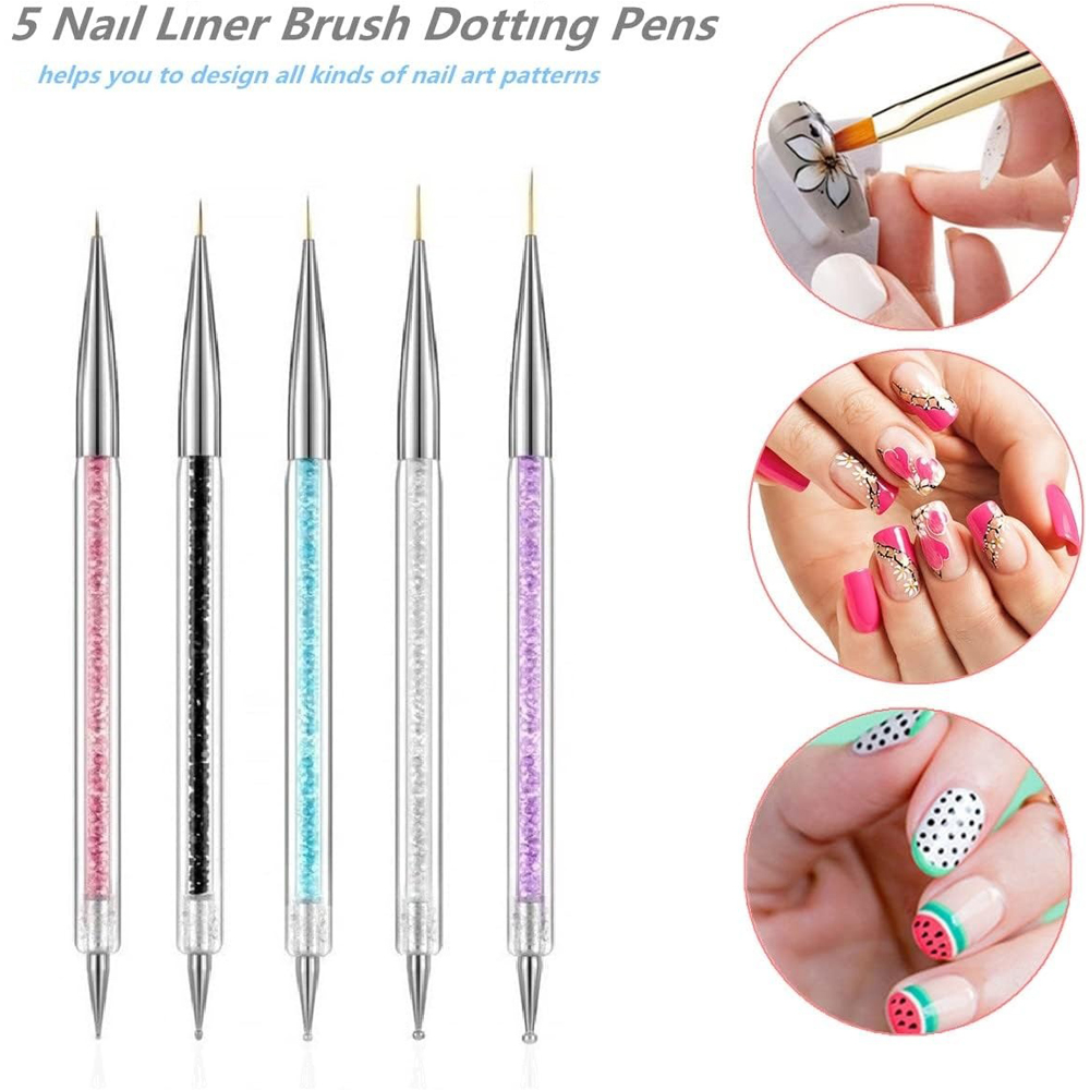 ATEK 5 Piece Double-Ended Nail Art Dotting and Liner Painting Brush Set Image 2