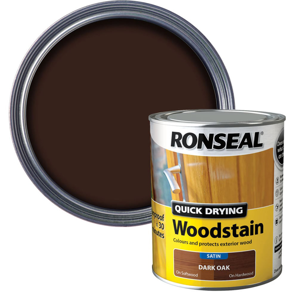Ronseal Quick Drying Dark Oak Satin Woodstain 750ml Image 1