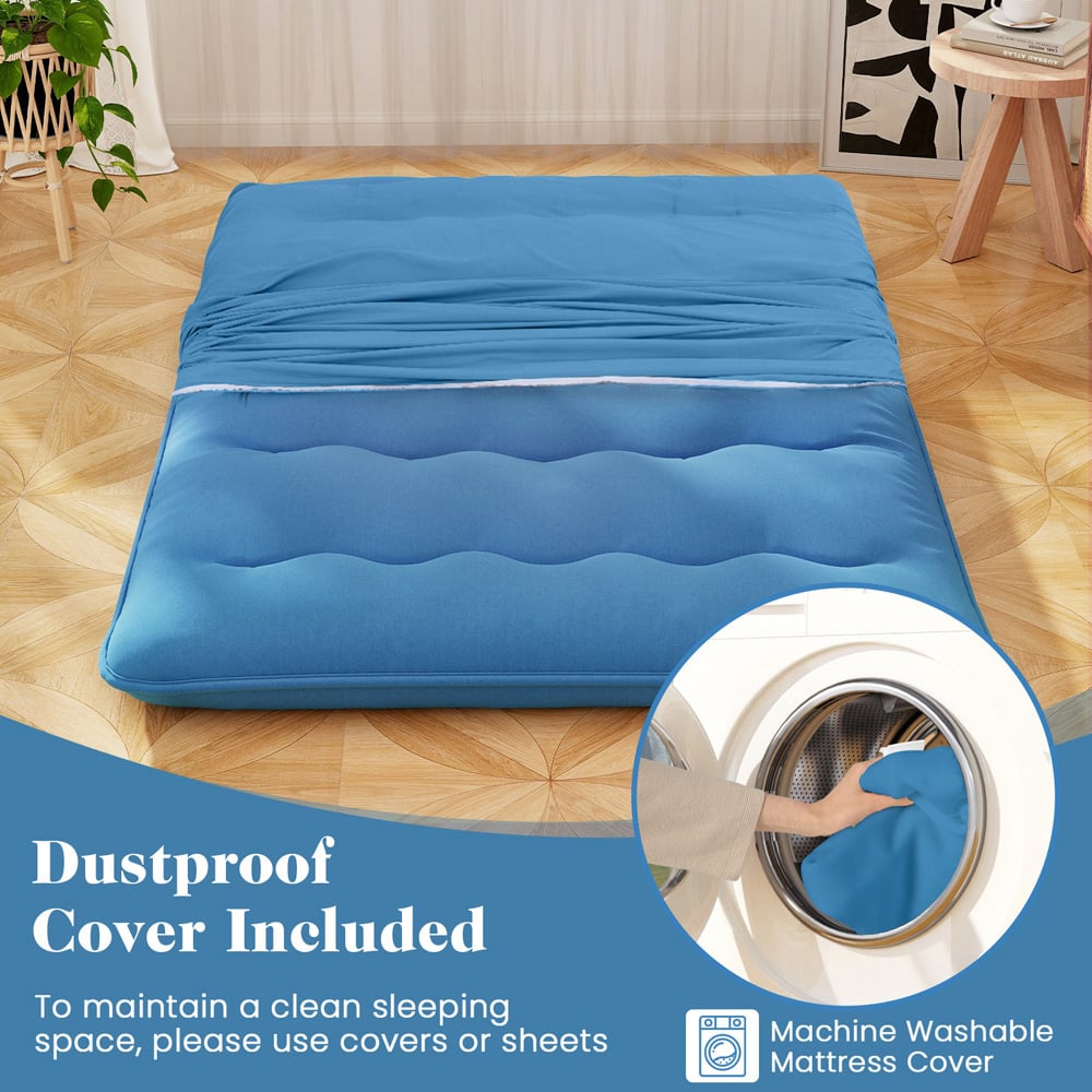 Costway Double Size Blue Japanese Floor Mattress with Cover and Carry Bag Image 7