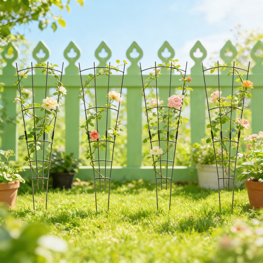 Living and Home Black Metal Fan Shape Climbing Plant Trellis 82cm 4 Pack Image 4