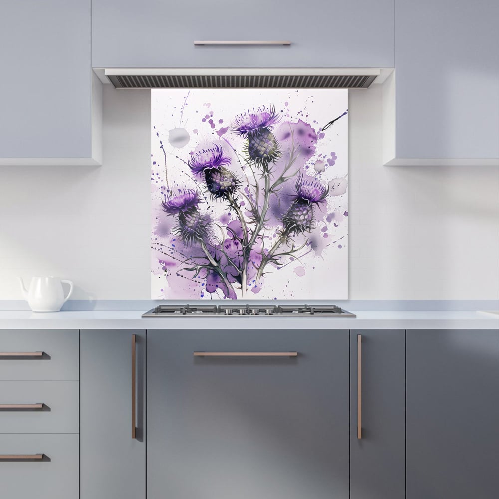 Warren Reed Designer Vibrant Scottish Thistle Art Glass Kitchen Splashback 75 x 70cm Image 1