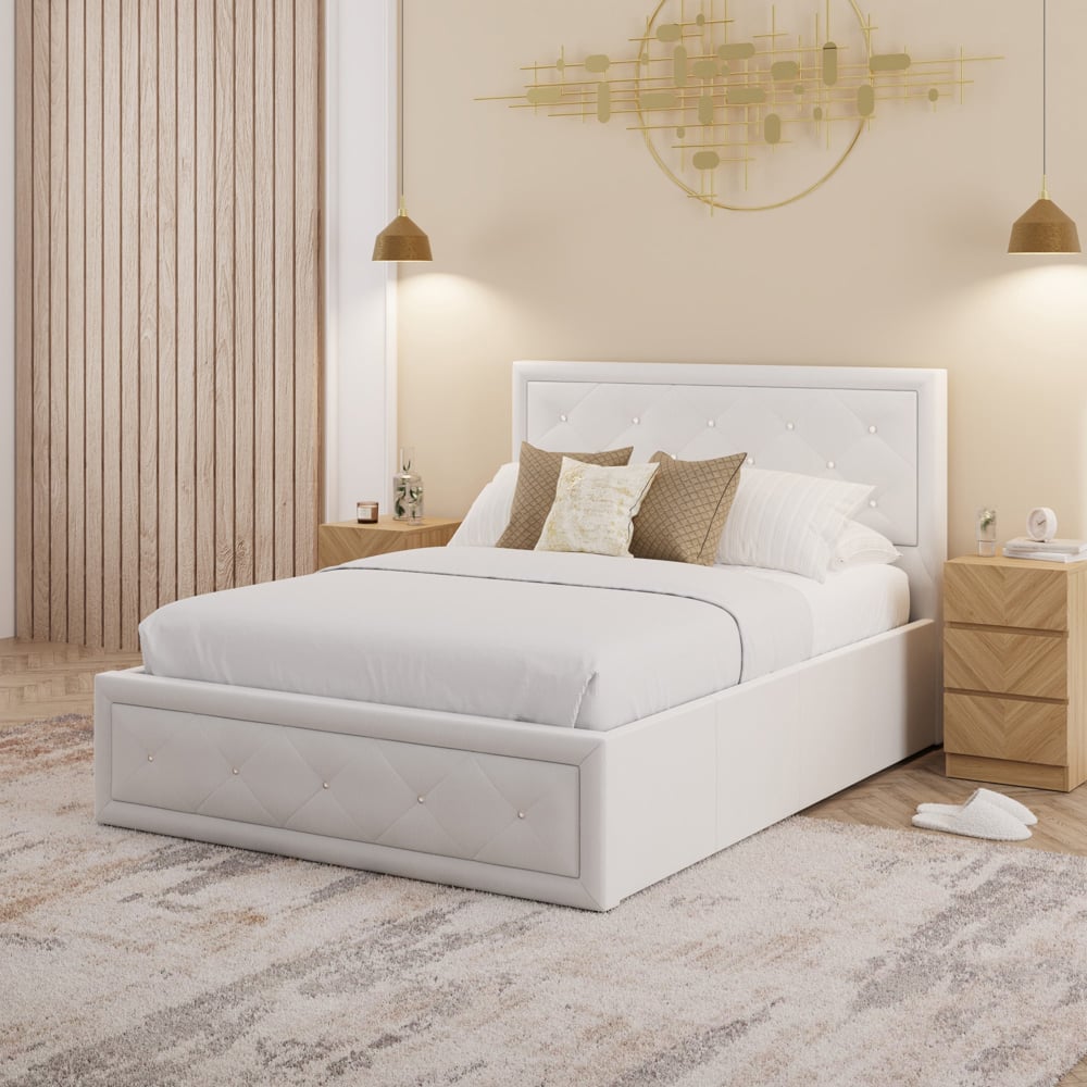 GFW Hollywood Double White Gas End Lift Ottoman Bed with Buttoned Headboard Image 9
