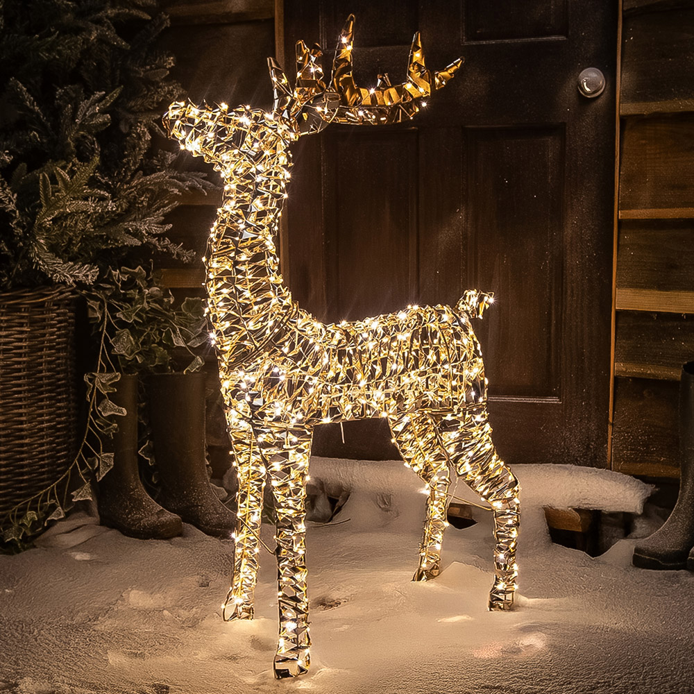 The Christmas Centre 720 Warm White LED Micro Lights Pre-Lit Gold Laser Lit Deer 100cm Image 1