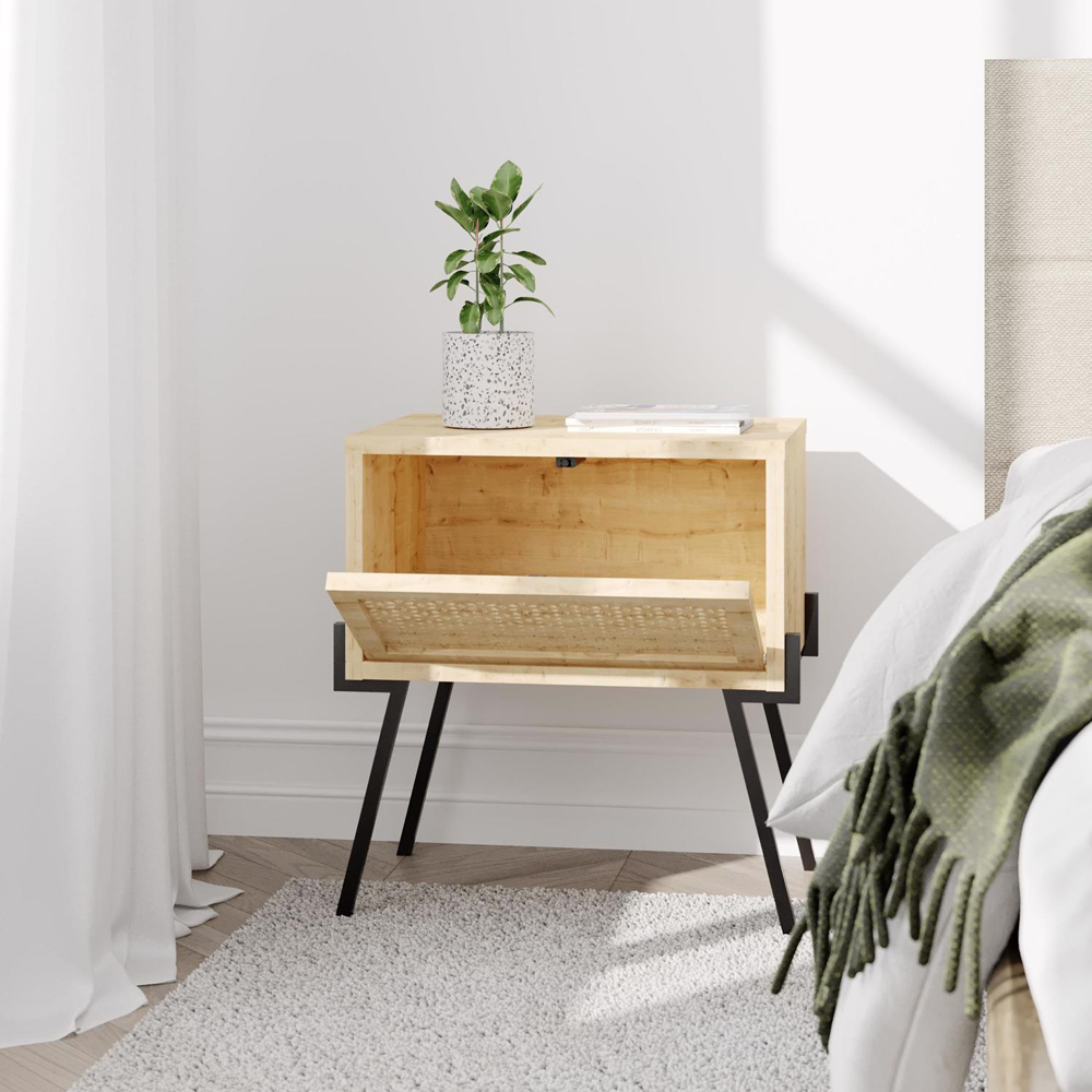 FWStyle Naive Single Door Oak Bedside Table Image 3