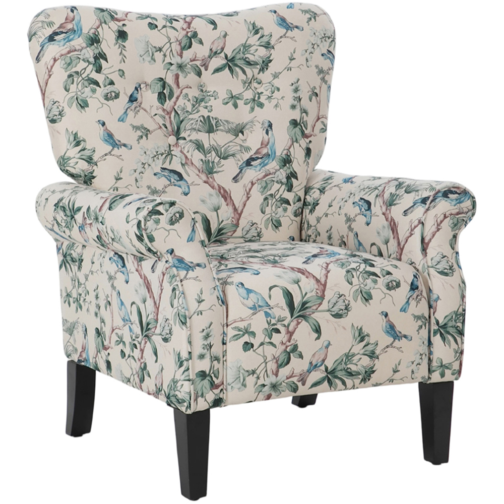 Living and Home Multicolour Linen Tufted Armchair with Black Rubberwood Legs Image 2