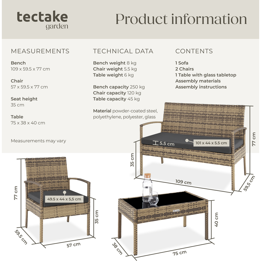 tectake Sparta 4 Seater Natural Rattan Garden Lounge Set Image 6
