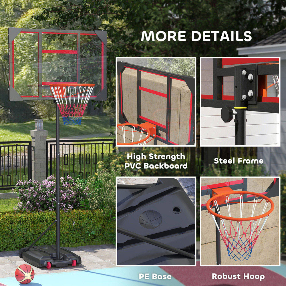 AIYAPLAY Red Height Adjustable Basketball Hoop 210-260cm Image 4