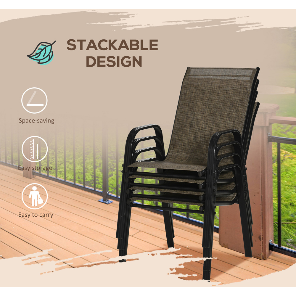 Outsunny Set of 4 Mixed Brown Mesh Stackable Garden Dining Chairs Image 5