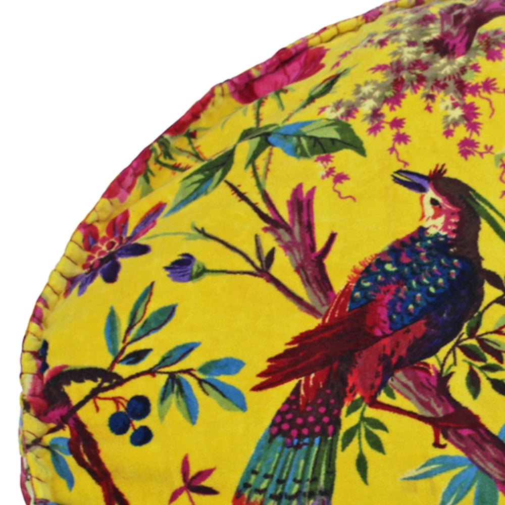 Paoletti Paradise Yellow Velvet Round Cushion Image 2