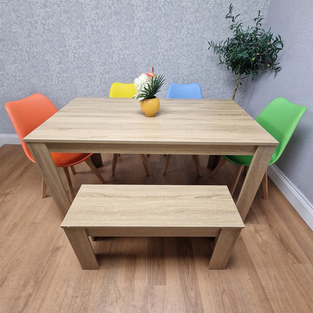 Portland 6 Seater Dining Bench Set Oak Effect and Multicolour Image 5