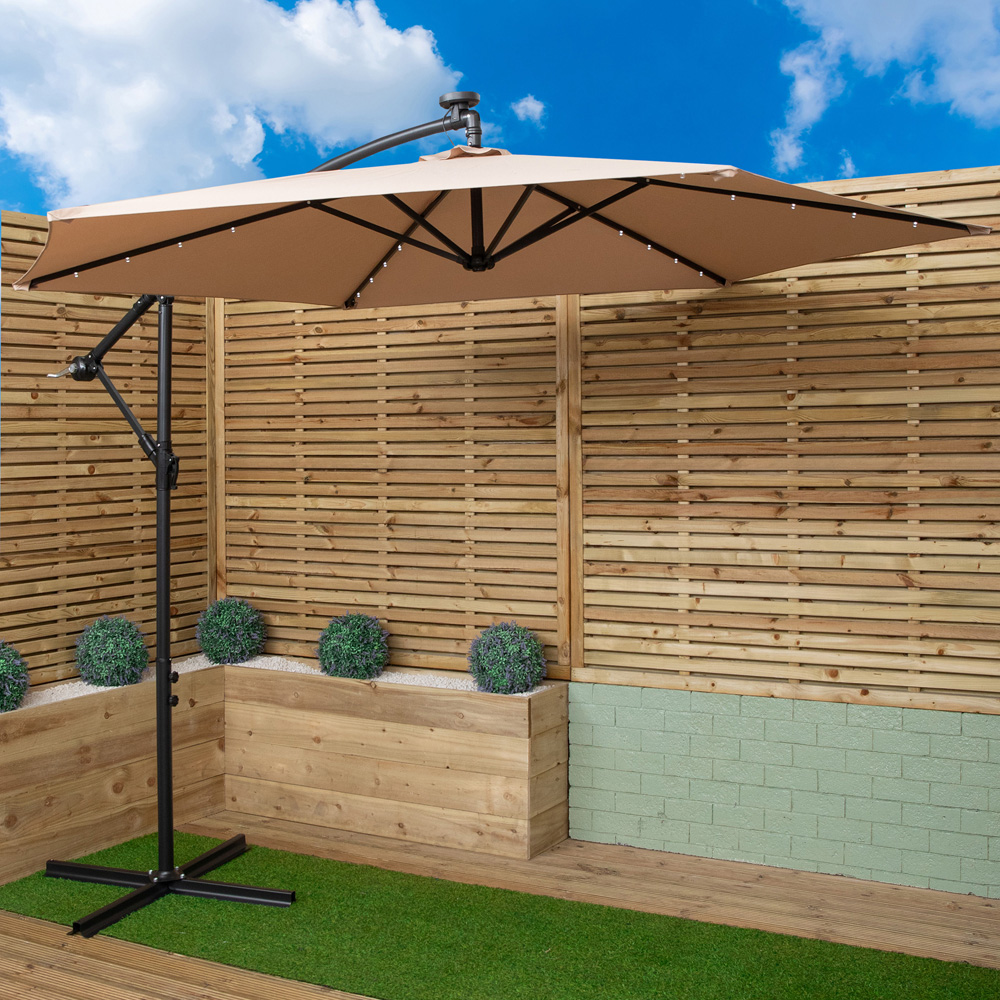 Samuel Alexander Beige Solar Powered Cantilever Garden Parasol with LED Lights 3m Image 2