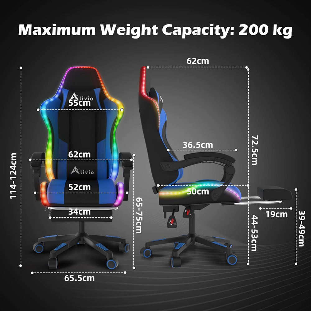 Alivio Blue PU Leather Wireless App Control LED Gaming Chair with Massage Lumbar Cushion Image 9