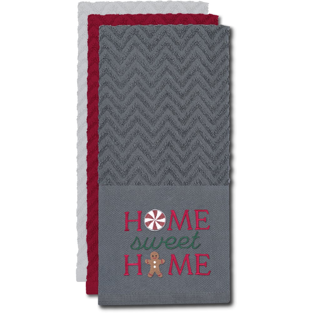 Noel Square Home Sweet Home Grey Tea Towel 3 Pack Image 3