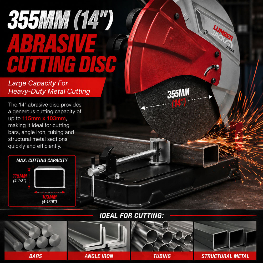 Lumberjack MCS355 2600W Metal Cut-Off Saw with Abrasive Blade Vice and Safety Guard 355mm Image 6