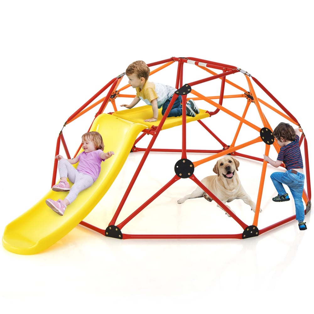 Costway Orange Geometric Dome Climber with Slide Image 3