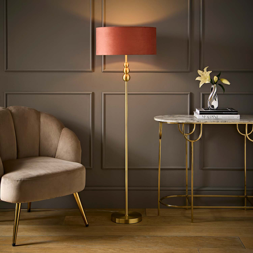 ValueLights Marissa Pink Velvet Squat Shade Brushed Gold Floor Lamp with Bulb Image 6