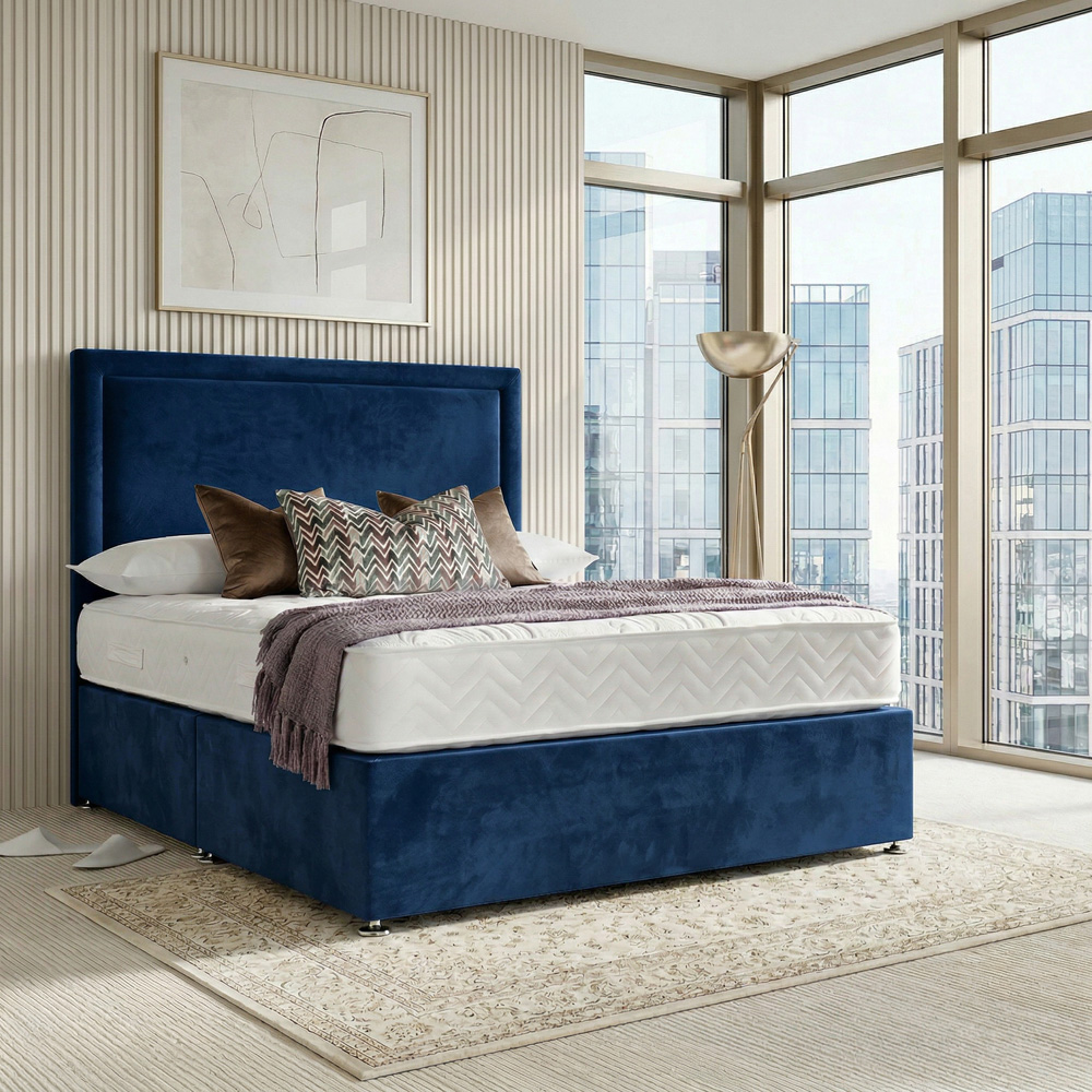 DS Living Velmont King Size Dark Blue Plush Divan Bed Image 5