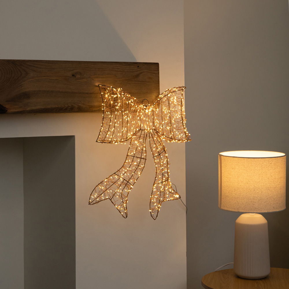 Samuel Alexander 650 Warm White LED Light-Up Gold Christmas Bow 43cm Image 3