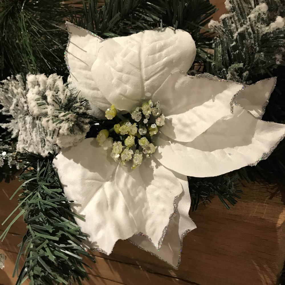 Samuel Alexander Snow Flocked Christmas Garland with Poinsettia and Bauble 180cm Image 6