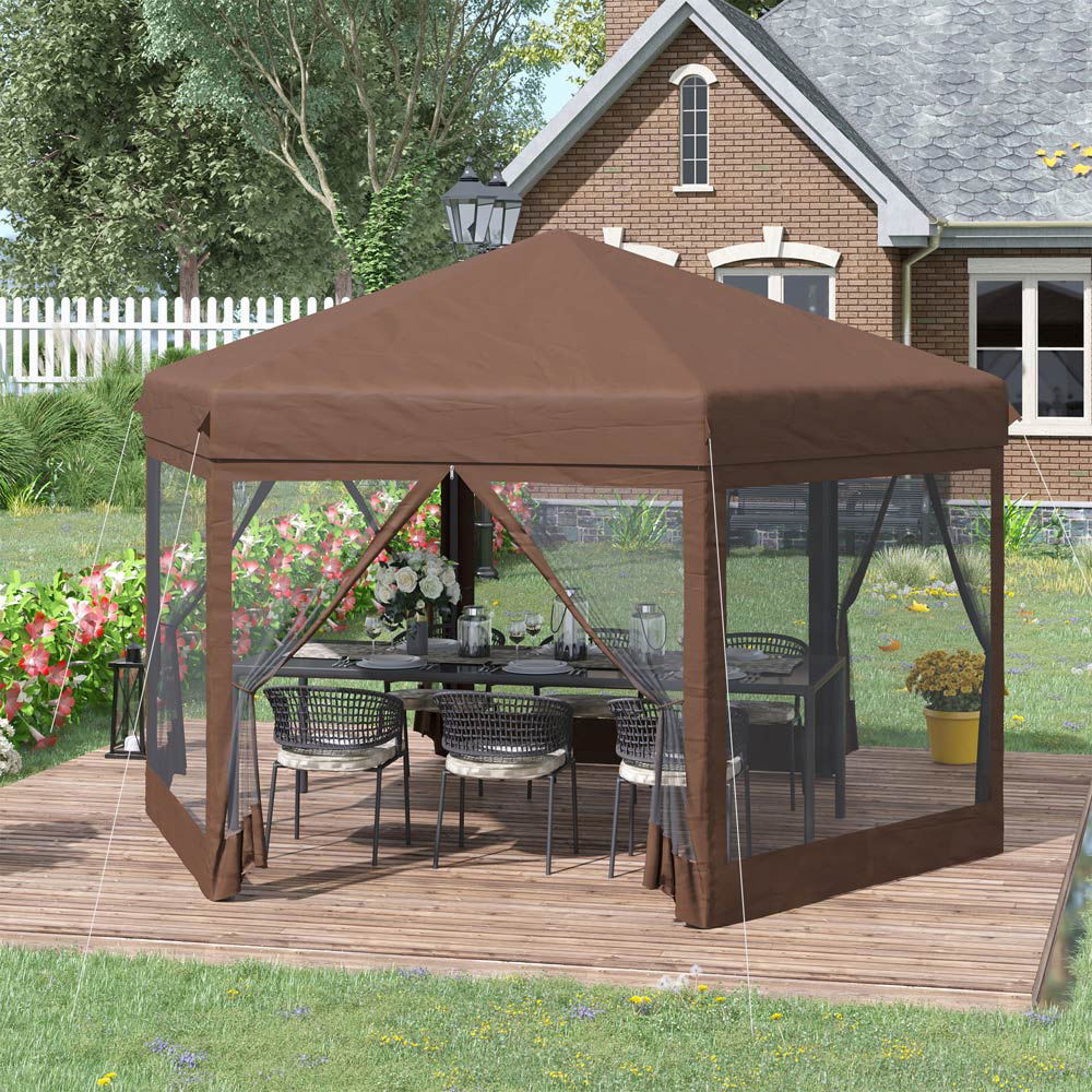 Outsunny Brown Marquee Gazebo Tent Sunshade with Zippered Net Image 1