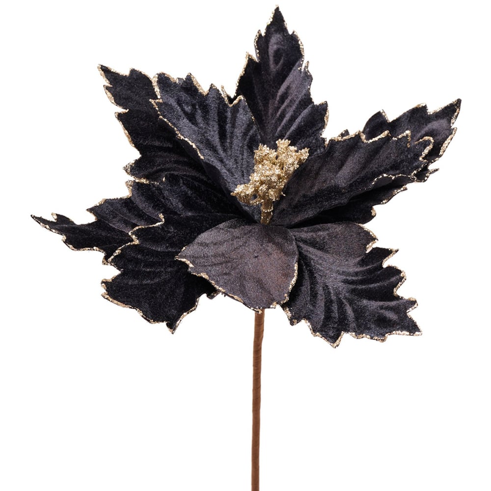 The Seasonal Gift Co Black Velvet Poinsettia Stem Christmas Decoration 53cm Image 3