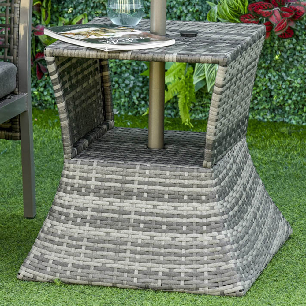 Outsunny Mixed Grey Wicker Bistro Side Table with Parasol Hole Image 1