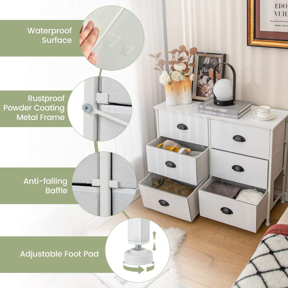 Costway 6 Drawer Rustic White Chest of Drawers Image 4