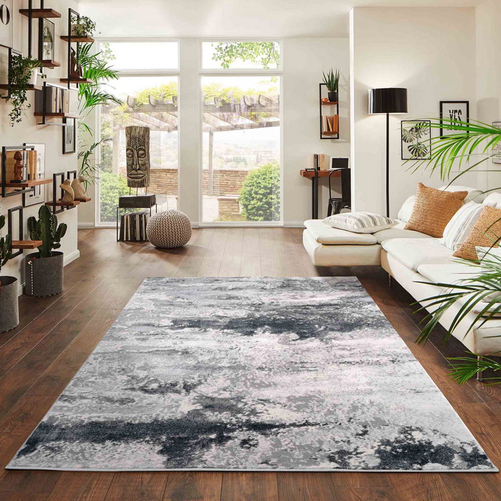 Desire Rugs Onyx Silver Grunge Sprayed Abstract Area Rug 60 x 220m Image 4