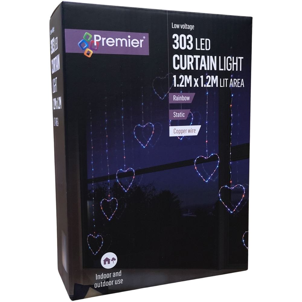 Premier 303 Rainbow LED Static Heart Silver Pin Cable Curtain Light 1.2 x 1.2m Image 2