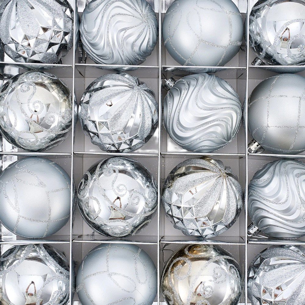 Living and Home 16 Piece Silver Christmas Bauble Set with Storage Box Image 7