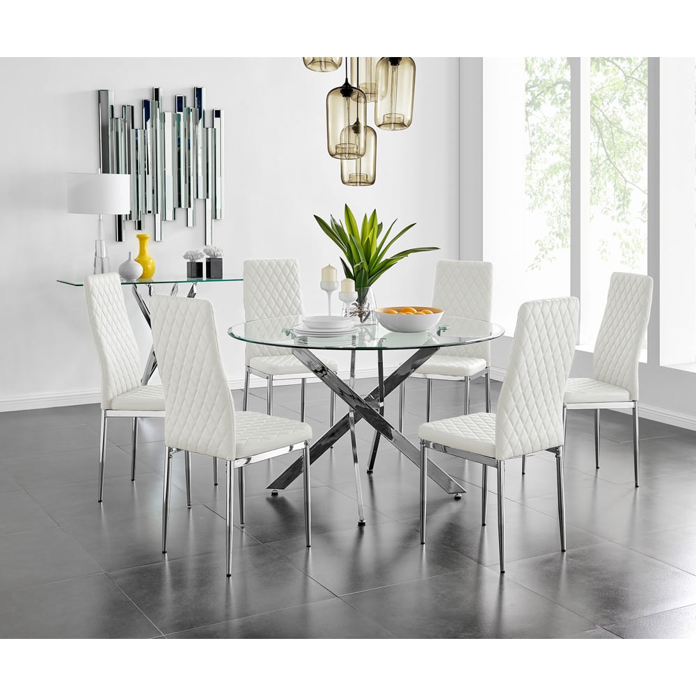 Furniturebox Arona Valera 6 Seater Round Dining Set White and Chrome Image 9