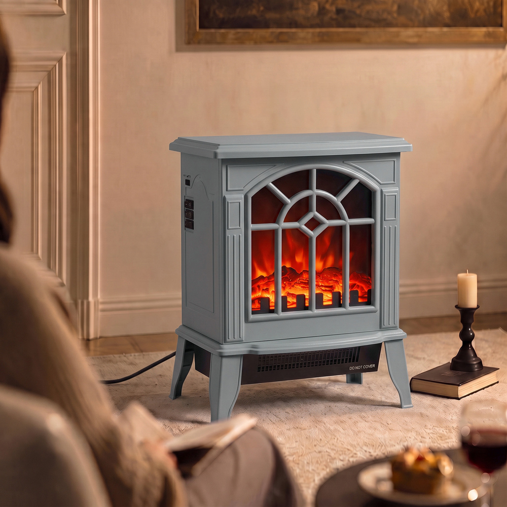 HOMCOM Grey Freestanding Electric Fireplace Log Burner with LED Flame Effect Image 3